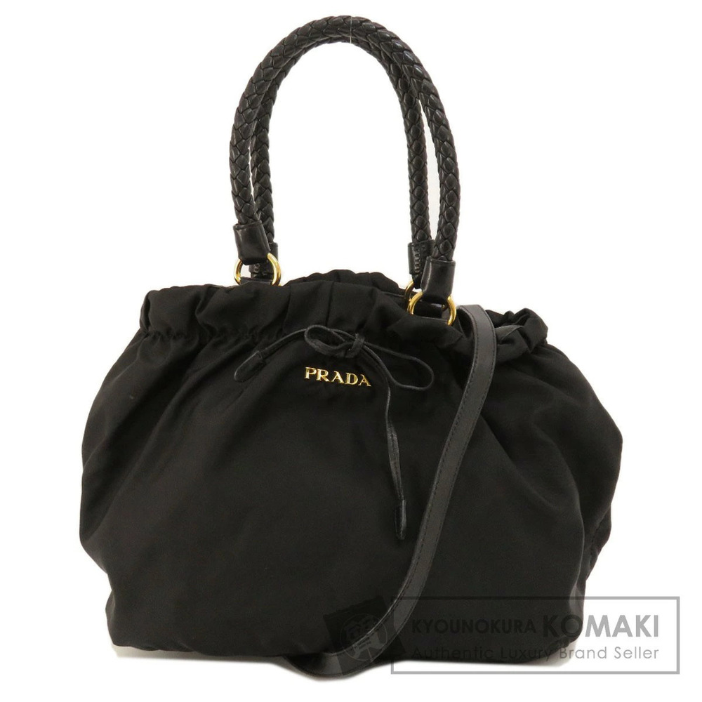 Prada Tessuto Bow braided handle bag black